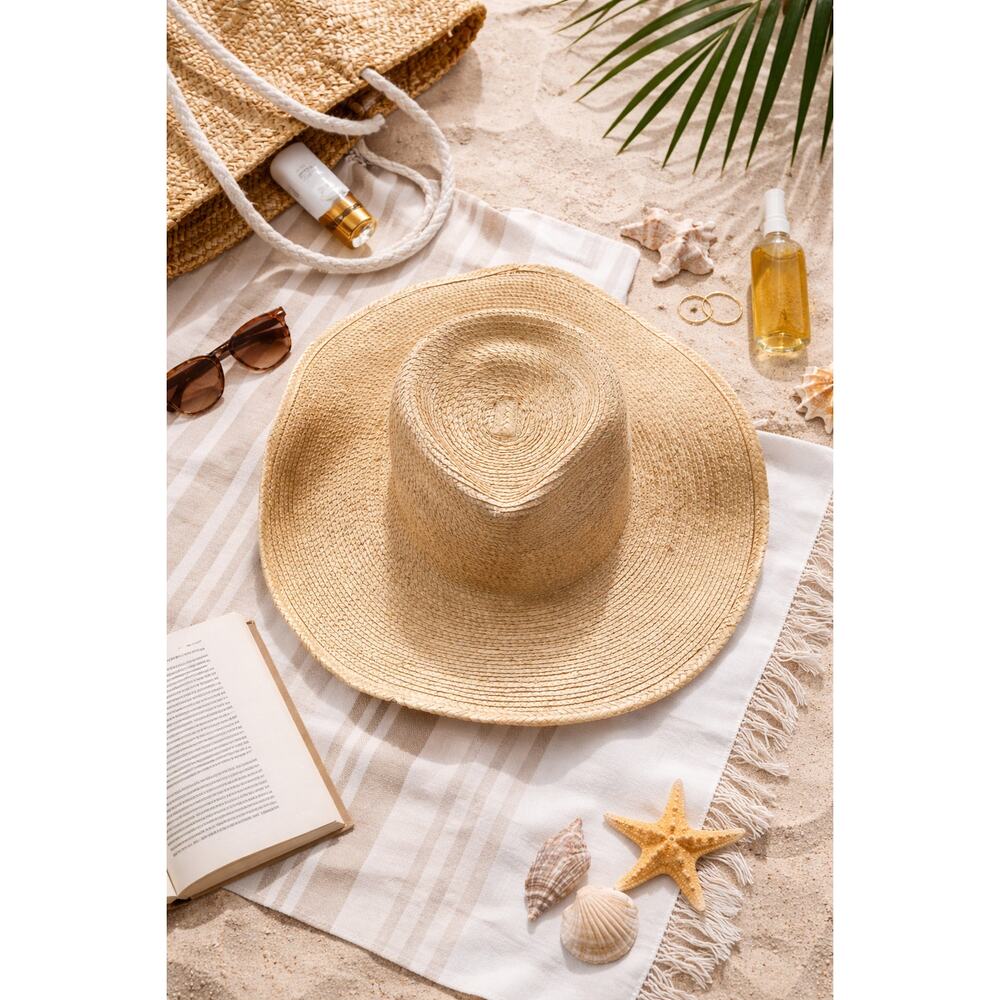 Sunbody Handmade Palm Leaves Hat 7 1/4 Medium Resort Beach Wide Brim Outdoors